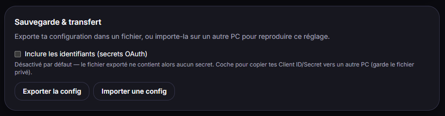 Sauvegarde & transfert de la config.
