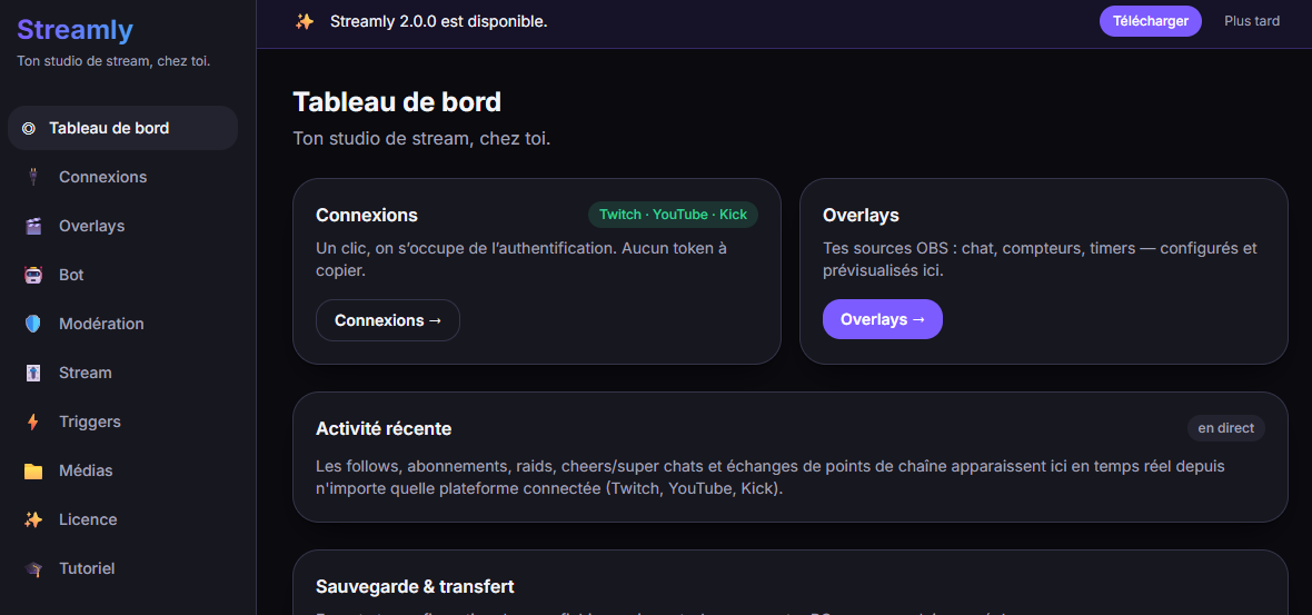 La bannière de mise à jour.